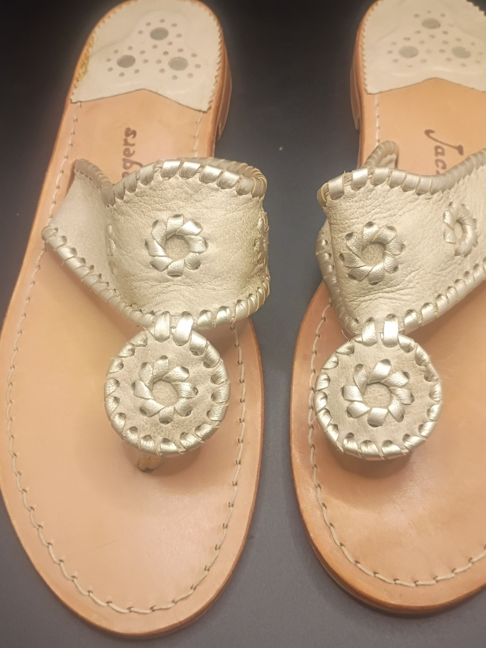 Jack Rogers Metallic Silver Leather Sandals - Women's Size 10M